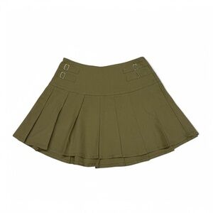 khaki green pleated skirt with silver hardware embellishments ♡